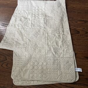 The Farmhouse Rachel Ashwell Beige Embossed Table Runner Floral 90"X 16" Quilted